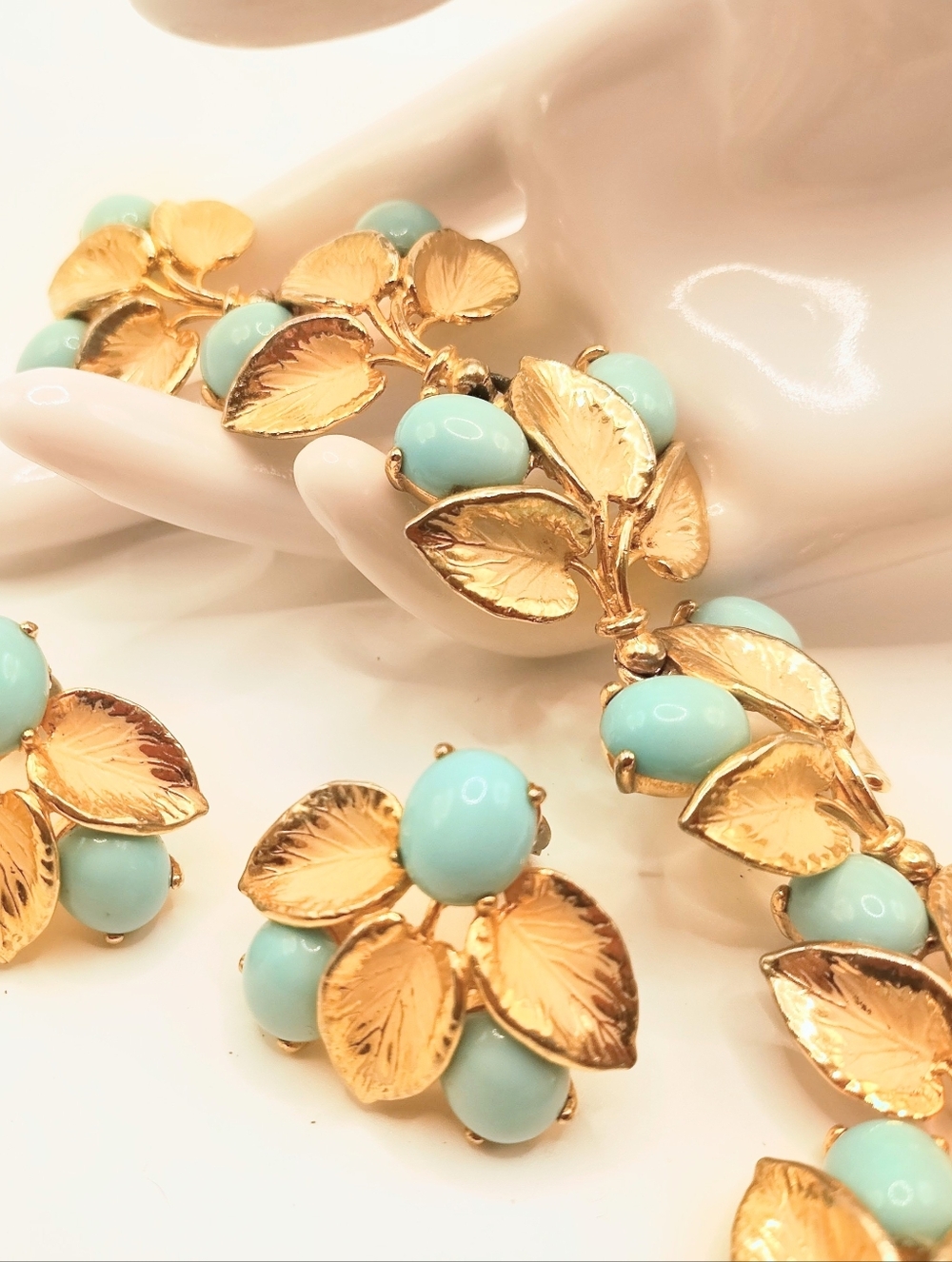 Vintage Schiaparelli Art Deco Flora Fauna Bracelet Earring Set